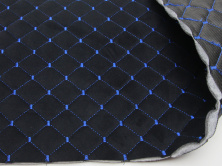 Велюр TRINITY стёганый черный «Ромб» (прошитый синей нитью) поролон, синтепон и флизелин, ширина 1,35м анонс фото