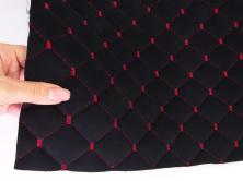 Велюр стёганый черный «Ромб» (прошитый красной нитью) синтепон и флизелин, ширина 1,40м анонс фото