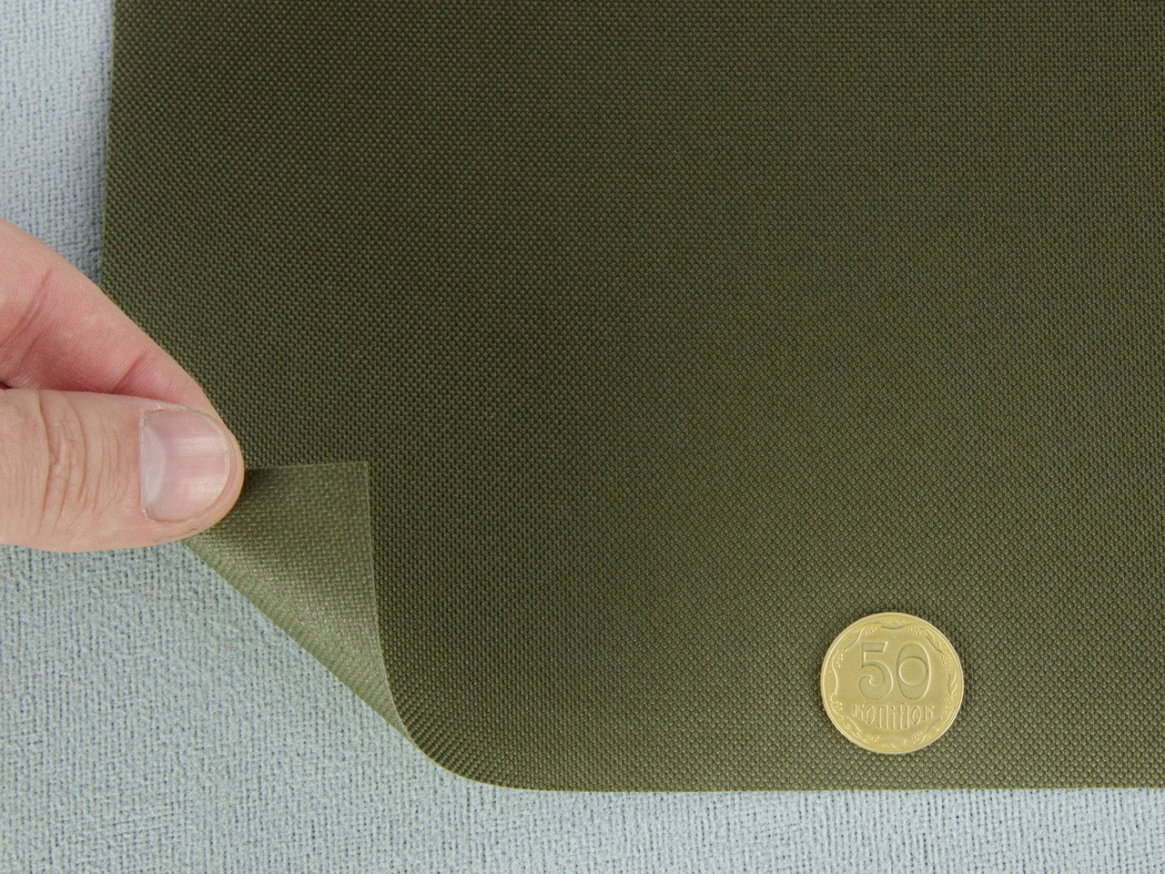 Ткань нейлоновая Oxford Olive (200гр/м2), на ПУ основе, ширина 150см детальная фотка
