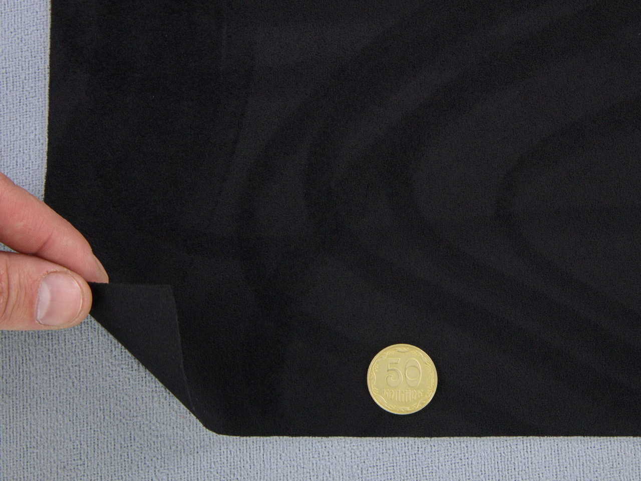 Ткань потолочная велюр черный (MK2412 без основы) для перетяжки пластиковых деталей, ширина 1.6м детальная фотка