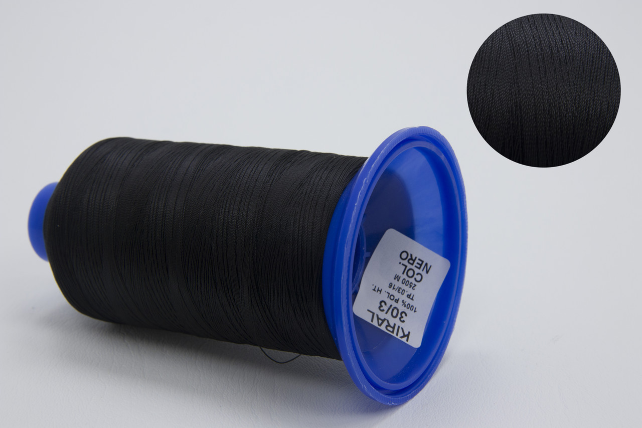 Нить швейная KIRAL №30, цвет NERO (черный), 2500м детальная фотка