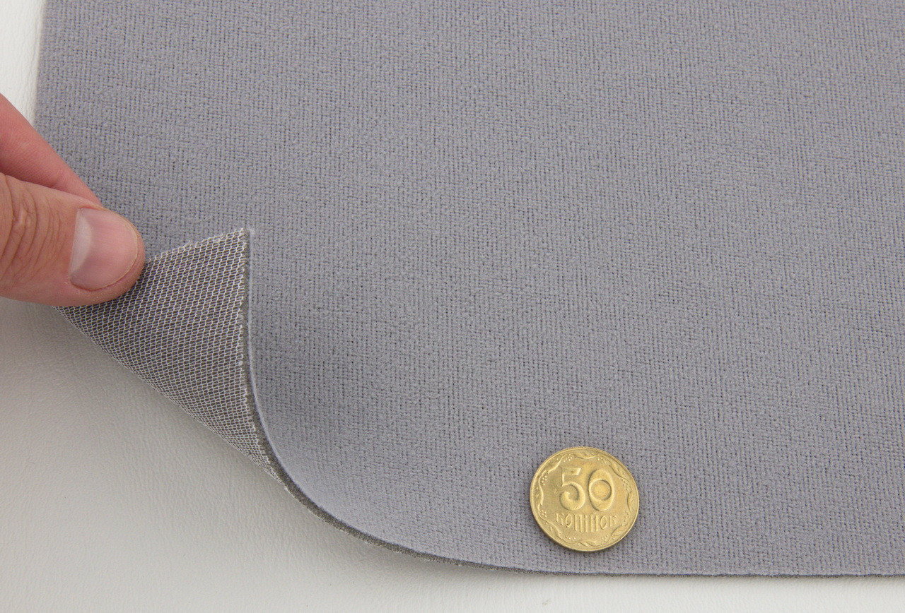 Ткань автовелюр серая (с фиолетовым оттенком) Frota 1 на поролоне с сеткой, ширина 1.80 метра детальная фотка