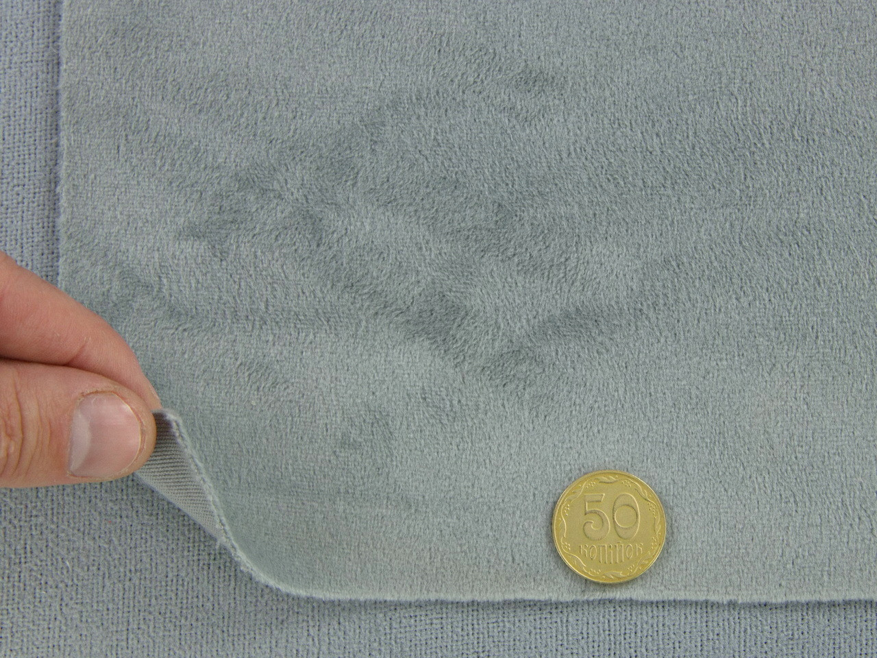 Ткань потолочная велюр серый (LIRA-17009 без основы) для перетяжки пластиковых деталей, ширина 1.55м детальная фотка