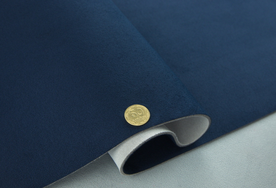 Автомобільна тканина Антара темно-синя, на поролоні та сітці, товщина 4мм, ширина 145см, Туреччина детальна фотка