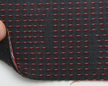 Автотканина оригінальна для центру сидінь (колір чорний і червоний 7608), основа на повсті, товщина 3мм, ширина 140см анонс фото
