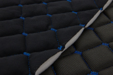 Велюр стеганый черный «Ромб» (прошитый синей нитью) на поролоне 7мм, подложка флизелин, ширина 1,35м анонс фото