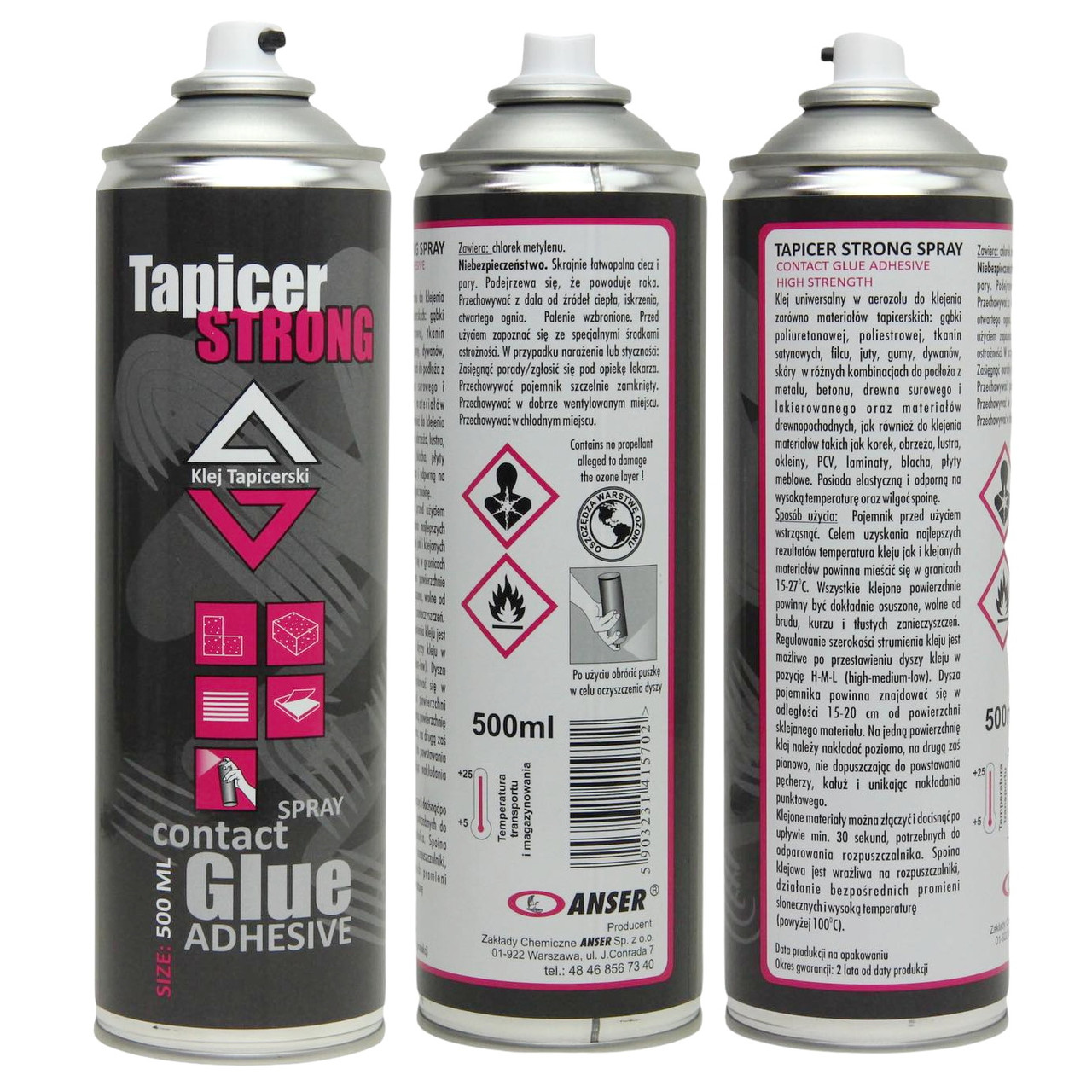 Аэрозольный клей Tapicer Glue Strong (до 60°C) для ткани, ковров, резины, к металлу, бетону, Польша 500мл детальная фотка