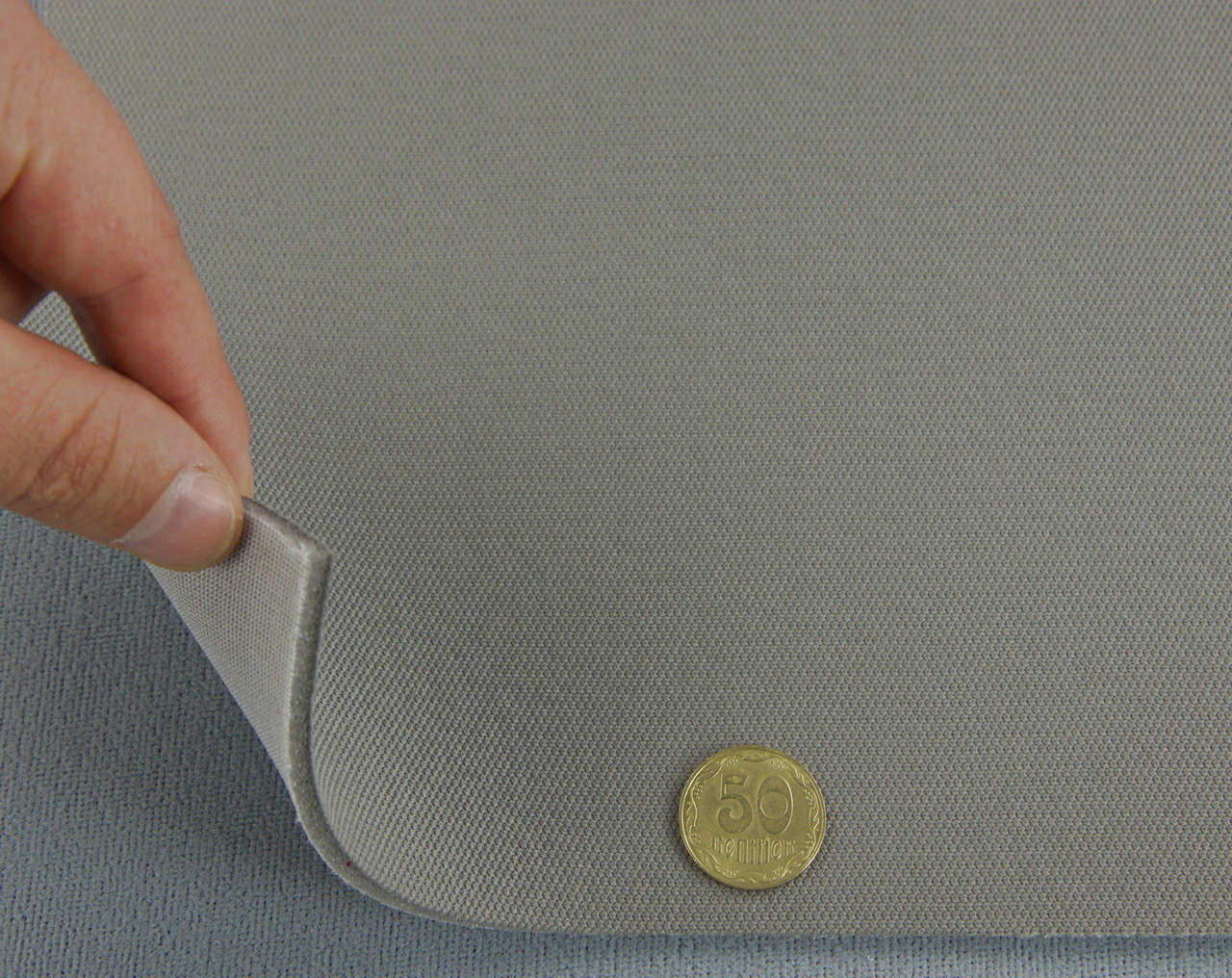 Автоткань потолочная ULTRA 68, (цвет графит) на поролоне, толщина 4мм, ширина 170см, Турция детальная фотка
