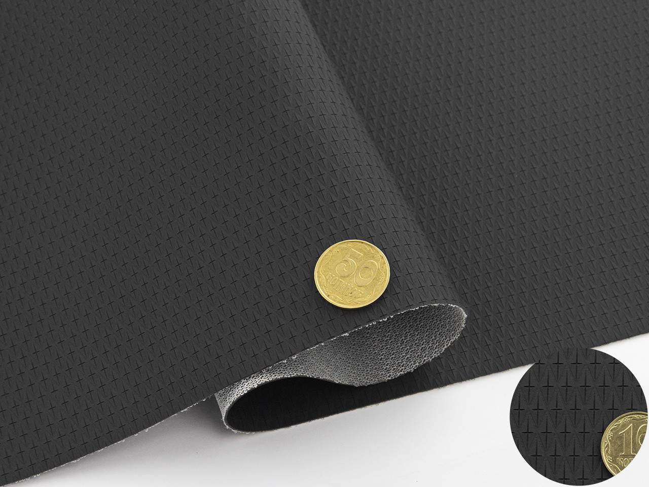 Автомобільний текстурний кожзам G9 чорний, на тканинній основі, ширина 165см детальна фотка