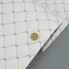 Кожзам стёганый белый «Ромб» (прошитый серой нитью) дублированный синтепоном и флизелином, ширина 1,35м анонс фото