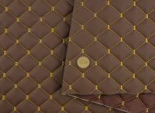 Стёганый кожзам Maldive "Ромб коричнево-бежевый" с золотою ниткой, на поролоне 7мм, ширина 1,35м Турция анонс фото