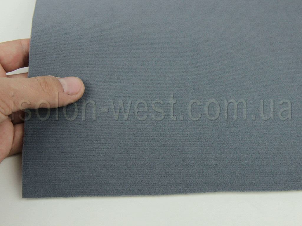 Ткань потолочная авто велюр серый с оттенком синего Micro 16926, на поролоне 3 мм с сеткой, ширина 1.70м (Турция) детальная фотка