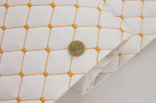 Шкірзам стьобаний білий «Ромб» (прошитий темно-золотою ниткою) дубльований синтепоном і флізеліном, ширина 135см анонс фото