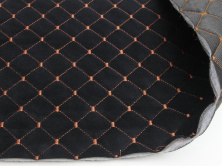 Велюр TRINITY стёганый черный «Ромб» (прошитый оранжевой нитью) поролон, синтепон и флизелин, ширина 1,35м