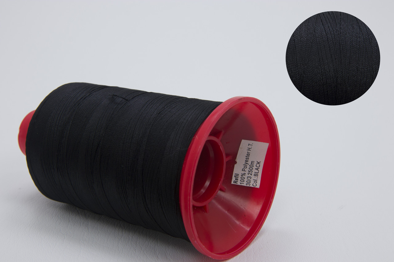 Нитка швейна Refil №30, колір Black (чорний), 2500м детальна фотка