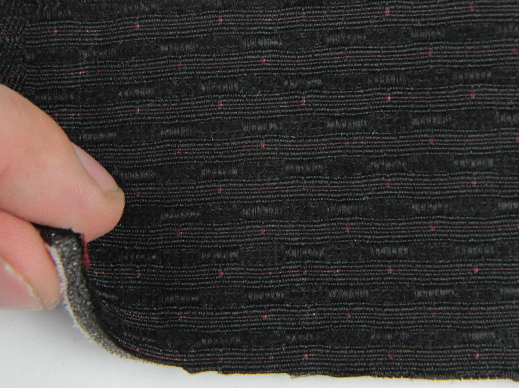 Тканина для сидінь автомобіля, колір чорний, на поролоні і сітці (для центральної частини) товщина 4мм детальна фотка