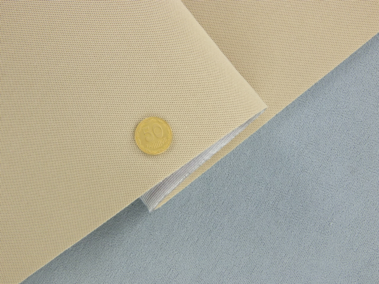 Автоткань потолочная KL-50 оригинальная на поролоне с сеткой, цвет бежевый, толщина 3мм ширина 167см детальная фотка