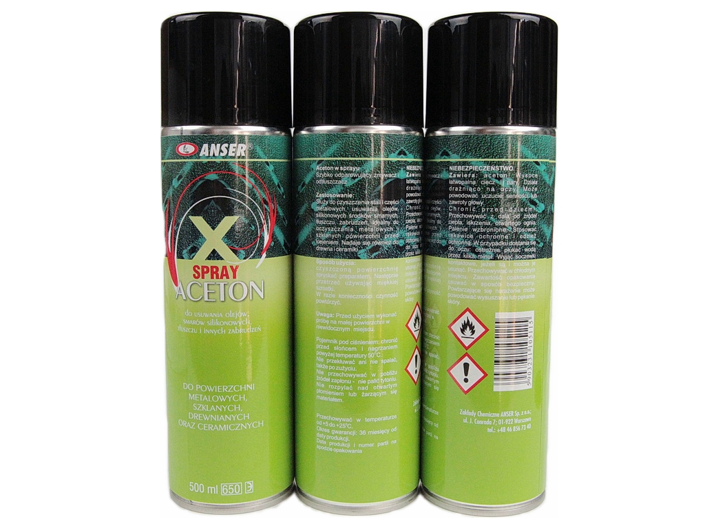 Обезжириватель аэрозольный Spray Acetone для металлических, стеклянных и керамических поверхностей, 500мл Польша детальная фотка