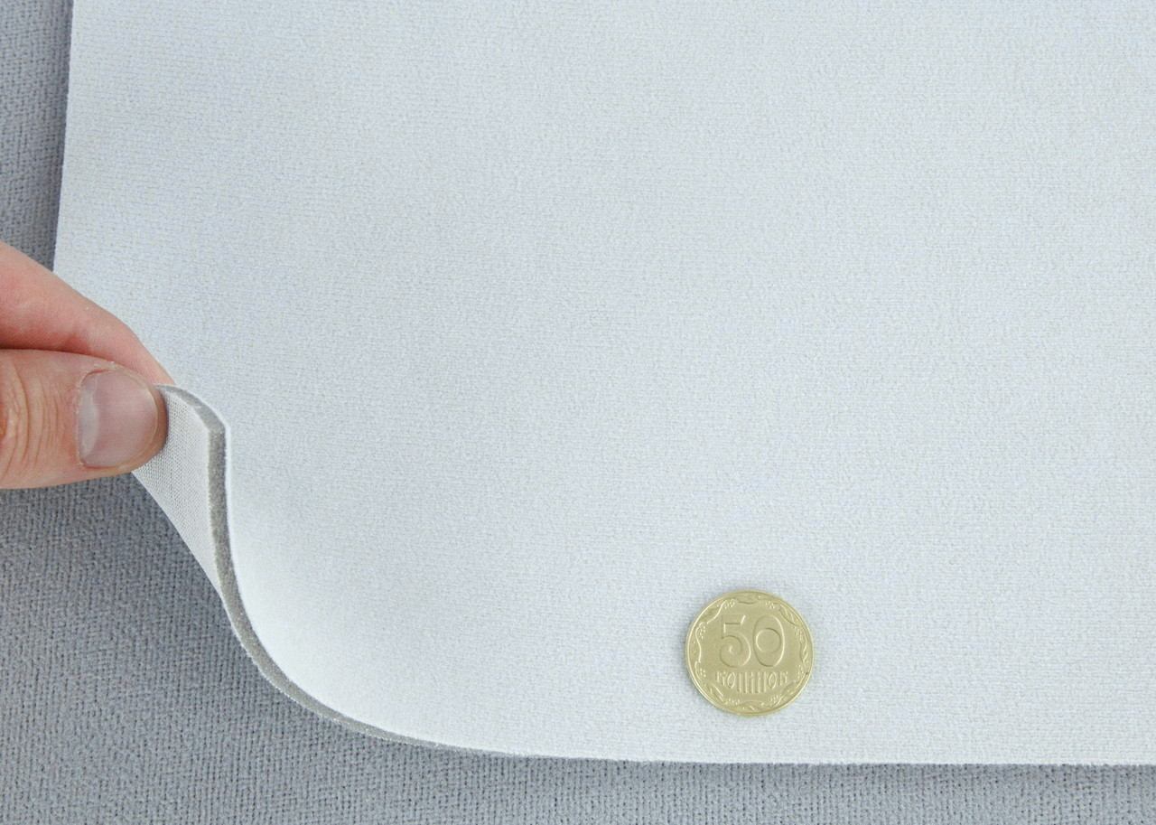 Ткань потолочная авто велюр серебряный, Micro S39, на поролоне 4 мм с сеткой, ширина 1.70м (Турция) детальная фотка