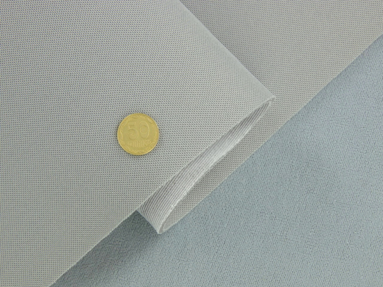 Автоткань потолочная KL-52 оригинальная на поролоне с сеткой, цвет серый, толщина 3мм ширина 167см детальная фотка