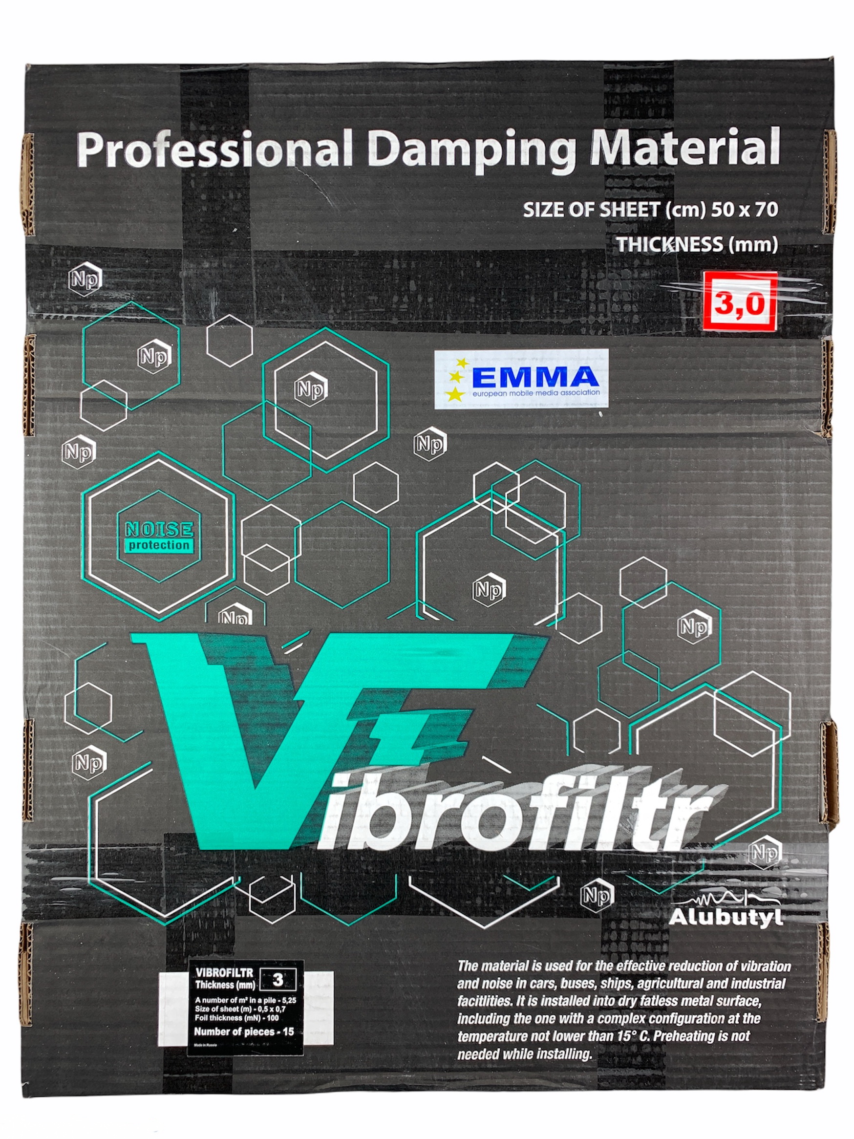 Шумоизоляция Виброфильтр ВФ100-3,0мм (50х70см) упаковка 15 листов детальная фотка