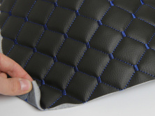 Шкірзам стьобаний чорний «Ромб» (прошитий синьою ниткою) дубльований синтепоном і флізеліном, ширина 1,35м анонс фото