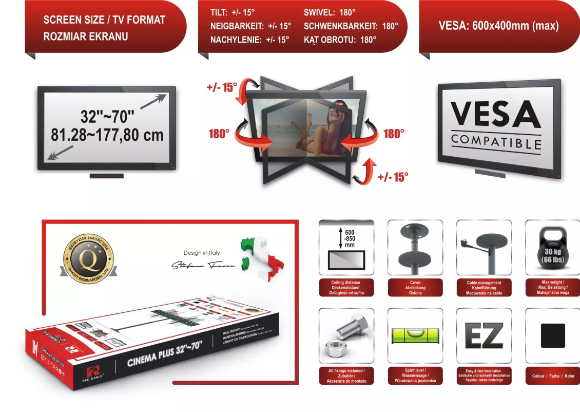 Кронштейн TV Red Eagle CINEMA PLUS 32"-70" кріплення для телевізора, монітора стельове детальна фотка