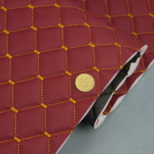 Стёганый кожзам "Ромб бордовый" с темно-золотой нитью, на поролоне и флизелине, толщина 8мм, ширина 1,35м анонс фото