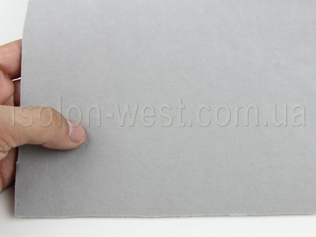 Ткань потолочная авто велюр светло-серый Micro 16397, на поролоне 3 мм с сеткой, ширина 1.70м (Турция) детальная фотка