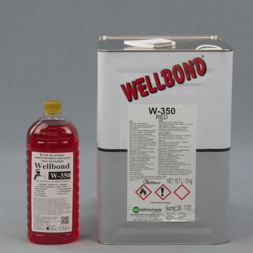 Клей Wellbond W-350 (під пульверизатор) на основі синтетичного каучуку, для тканин, карпета, ковроліну, поролону та інших покриттів, Туреччина анонс фото