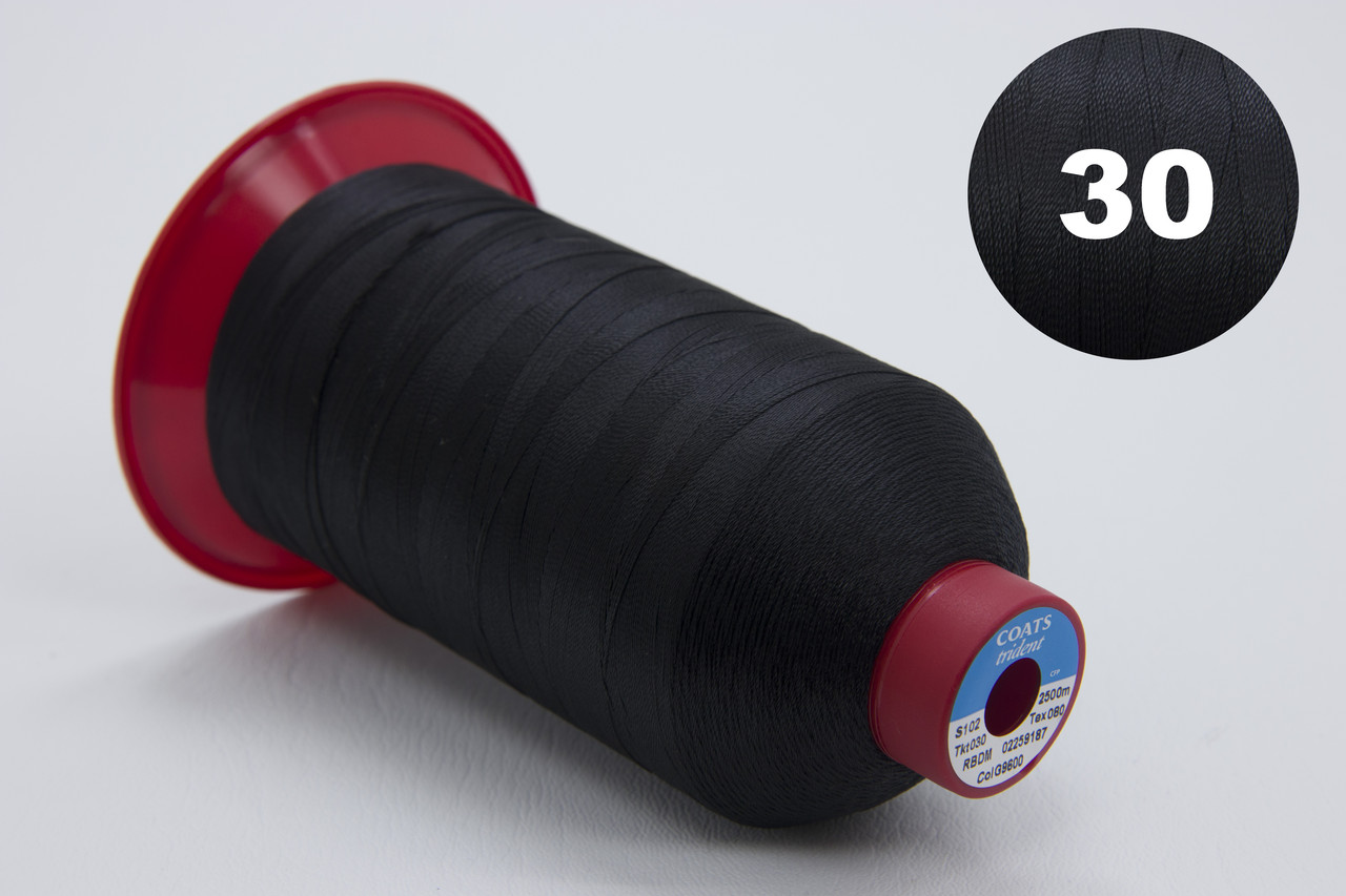 Нить швейная COATS Trident №30, цвет G9600 (черный), 2500м, Великобритания детальная фотка