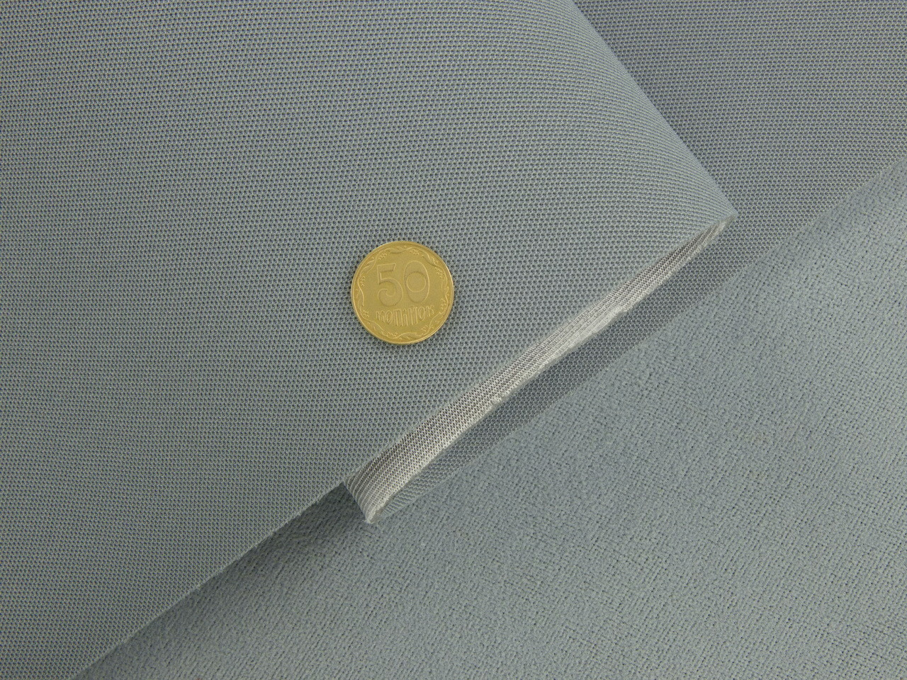 Автоткань потолочная KL-54 оригинальная на поролоне с сеткой, цвет стальной, толщина 3мм ширина 167см детальная фотка