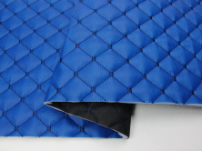 Кожзам стёганый синий «Ромб» (прошитый темно-синей нитью) дублированный синтепоном и флизелином шир 1,35м анонс фото