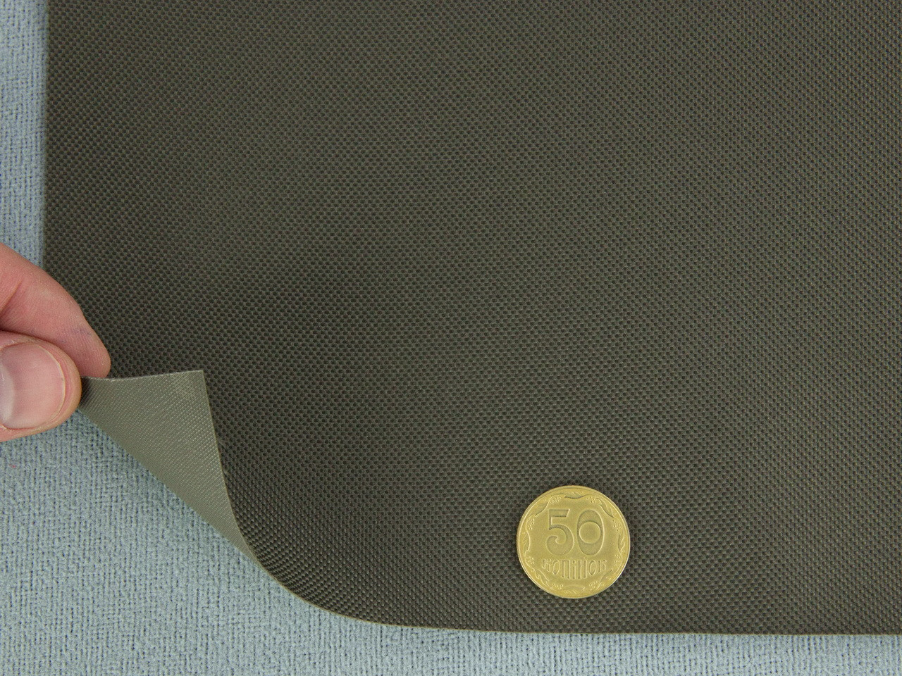 Ткань нейлоновая Oxford Olive-ПВХ (490гр/м2), на ПВХ основе, ширина 150см детальная фотка