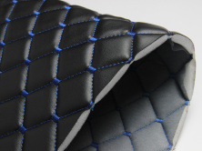 Экокожа стеганная черная «Ромб» (прошитый синей нитью) основа поролон 8мм, ширина 135см анонс фото