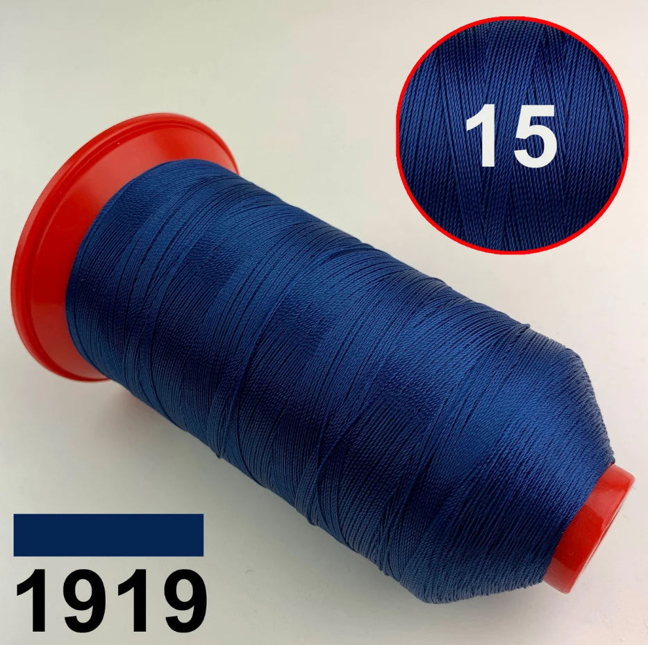 Нить POLYART(ПОЛИАРТ) N15 цвет 1919 темно-синий, для пошив чехлов на автомобильные сидения и руль, 1000м детальная фотка