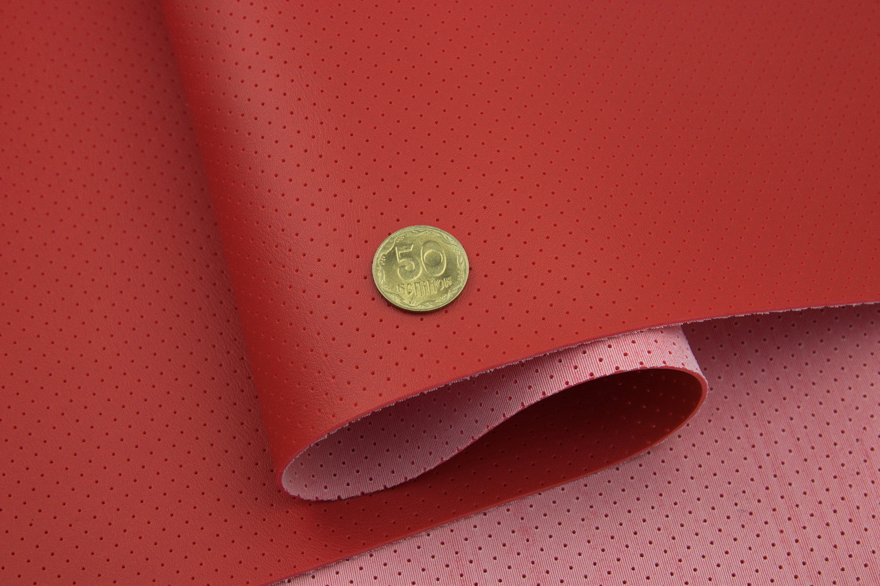 Термовинил перфорированный красный (tk-18p) для перетяжки руля, дверных карт, панелей на каучуковой основе детальная фотка