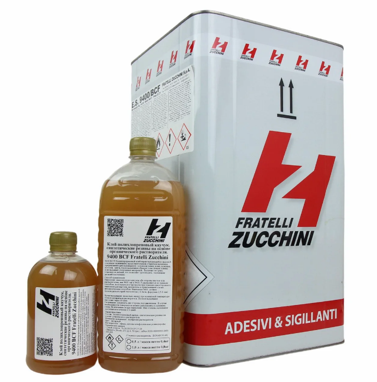 Клей 9400 BCF Fratelli Zucchini, полихлоропреновый каучук на основе органического растворителя (Италия) детальная фотка