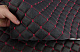 Кожзам псевдо-перфорированный "Ромб черный" прошит красной нитью, на поролоне 7мм, ширина 1,35м Турция детальная фотка