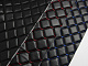 Екошкіра стьобана чорна «Ромб» (прошита червоною ниткою) основа поролон 8мм, ширина 135см детальна фотка