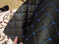 Кожзам стёганый черный «Ромб» (прошитый синей нитью) дублированный синтепоном и флизелином шир 1,35м