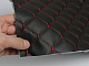 Кожзам стёганый черный «Ромб» (прошитый красной нитью) дублированный синтепоном и флизелином, ширина 1,35м детальная фотка