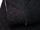 Велюр TRINITY стеганый черный «Ромб» (прошитый красной нитью) поролон 5мм, флизелин, ширина 1,35м детальная фотка