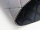 Кожзам стёганый черный «Ромб» (прошитый синей нитью) дублированный поролоном и сеткой. Ширина 1,60м, Польша детальная фотка