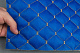 Кожзам стёганый синий «Ромб» (прошитый бежевой нитью) дублированный синтепоном и флизелином, ширина 1,35м детальная фотка