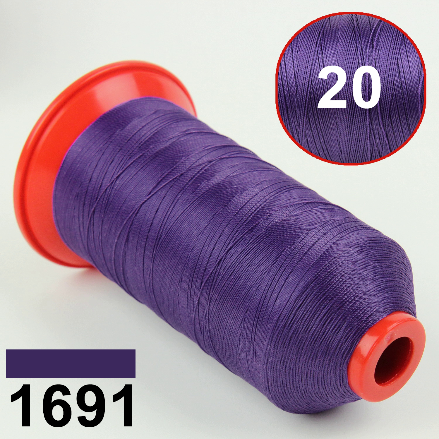 Нить POLYART(ПОЛИАРТ) N20 цвет 1691 фиолетовый, для пошив чехлов на автомобильные сидения и руль, 1500м детальная фотка