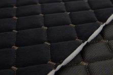 Велюр стеганый «Ромб черный» (прошитый тёмно-коричневой нитью) на поролоне 7мм и флизелине, ширина 135см анонс фото