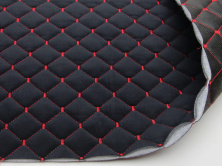 Велюр TRINITY стёганый черный «Ромб» (прошитый красной нитью) поролон, синтепон и флизелин, ширина 1,35м анонс фото