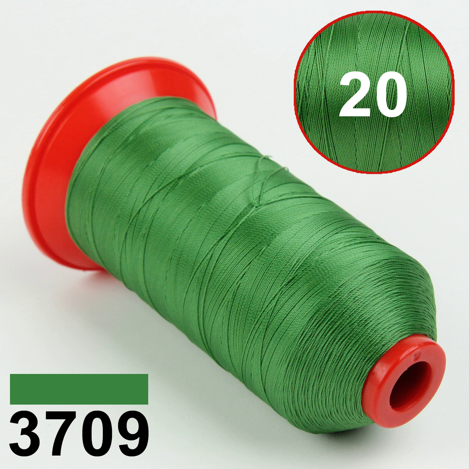 Нить POLYART(ПОЛИАРТ) N20 цвет 3709 светло-зеленый, для пошив чехлов на автомобильные сидения и руль, 1500м детальная фотка