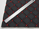 Стёганый кожзам "Ромб черный" с красной ниткой, на поролоне 7мм, ширина 1,35м Турция детальная фотка